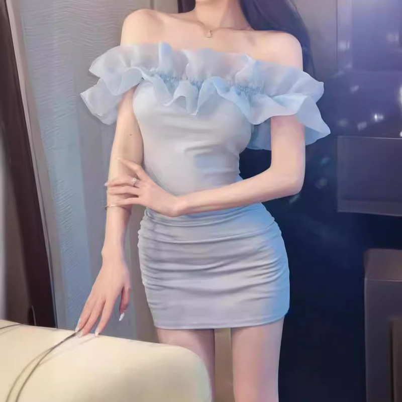 Foreign Trade Spice Girls Pure Desire Sexy off-shoulder Tube-length Dress Dress Tight Night Short Hip Dress for Women in Summer