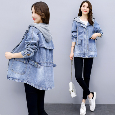 Long-Sleeved Korean-Style Loose-Fitting Slimming Windbreaker Trendy 2026 Early Spring New Denim Mid-Length Jacket for Women