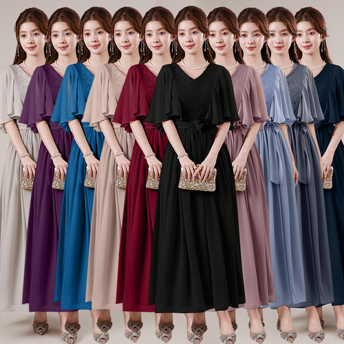 Pure Color Minimalist Korean Style Dress 2026 Autumn/Winter New Arrival V-Neck Fashion Trend Formal Gown Factory Supply