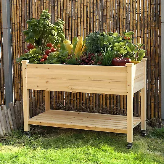 木制种植器木质户外花床实木带万向轮花盆小型种植床