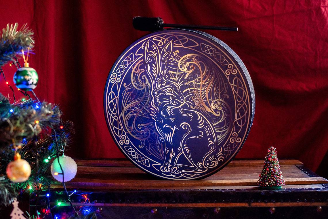 Haube New Water Rabbit Tree of Life Decoration Design Handmade Shamanic Drum Siberian Drum Spirit Drum_voghion.com