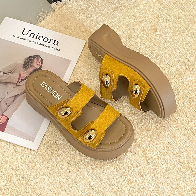 サイズ 34-41 フランスの厚底スリッパ女性用 2025 夏の新しいスタイルのハイエンドの滑り止めスリッパ|undefined