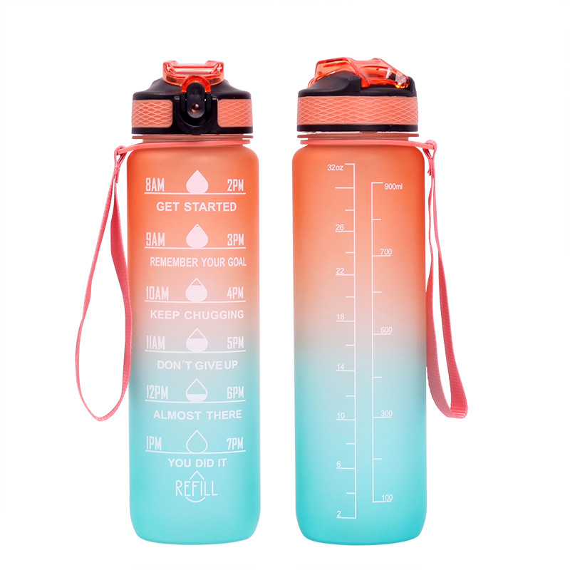 En stock 1000ml Amazon Tritan plástico botella de agua rebote cubierta con escala paja deportes taza espacio
