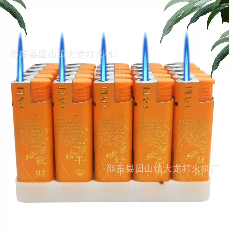 工厂直销 A19金属直冲蓝焰防风打火机可充气 供批发商超家用