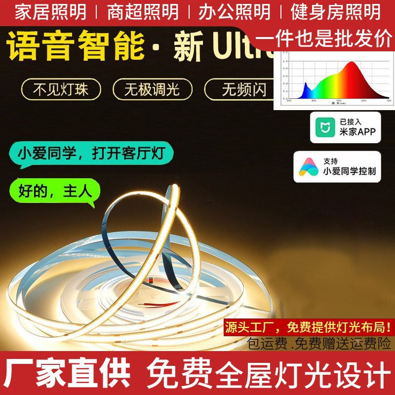 Already Connected to Mijia App Smart Cob Light Strip with Dual Color Temperature, Voice Control, and Dimming for Living Room Double Eyelid Linear Ceiling Light