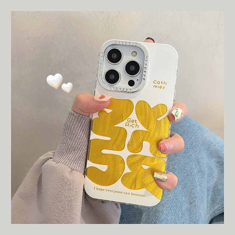 Texto festivo de hilo de plumas dorado de marea nacional para iPhone 14 funda para teléfono móvil 15ProMax Apple 12 hombres y mujeres 13 marea