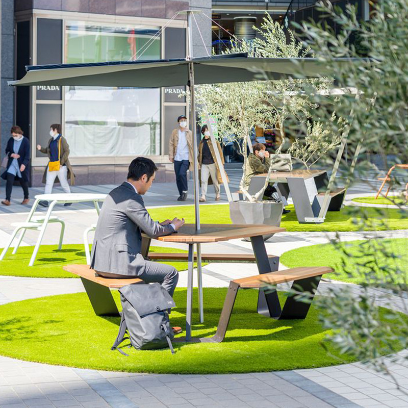 Patio al aire libre de una sola pieza mesa y silla combinación cafetería titular de la tarjeta hotel público jardín al aire libre muebles de acero inoxidable silla de comedor image 4