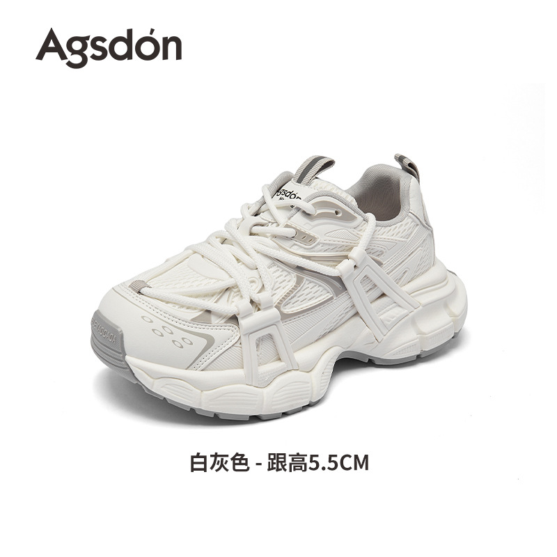 Augustion zapatos de papá de suela gruesa para mujer 2025 nuevo estilo de malla de verano ligero ocio deportes pequeños zapatos blancos marea ins