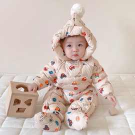 婴幼儿连体羽绒服男女宝宝冬季加厚小童保暖轻薄外出抱衣爬服