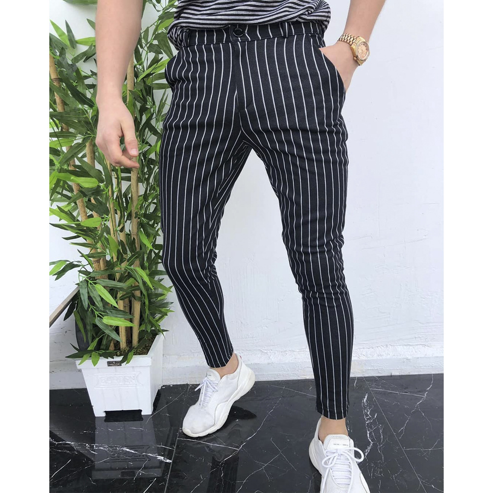Pantalones de negocios para hombre, con textura y personalidad, a rayas, elegantes y cómodos, rectos, noveno pantalón para negocios._voghion.com