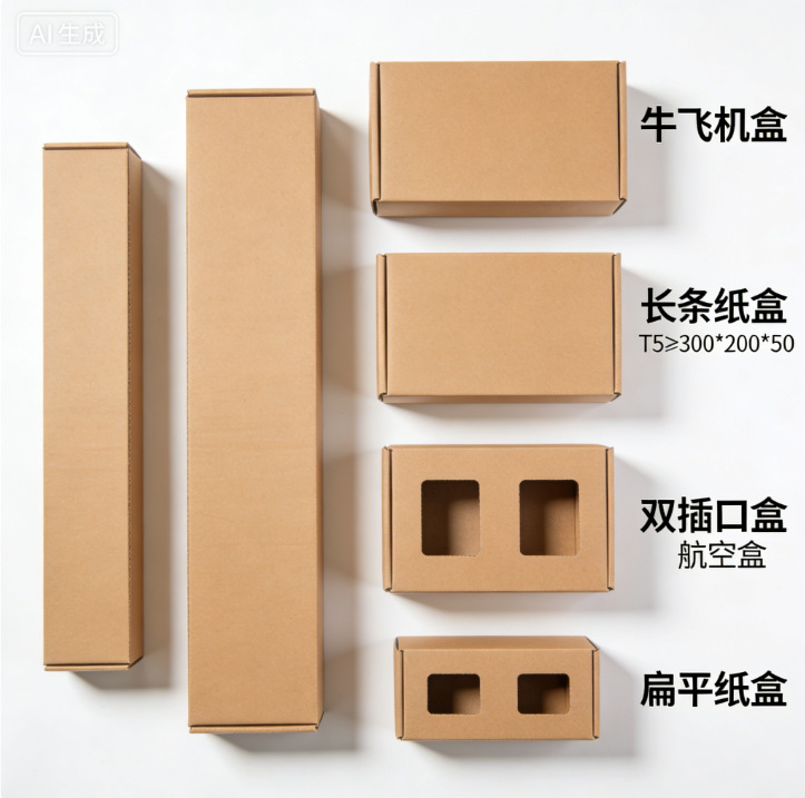 品质牛卡飞机盒长条纸盒双插口盒航空盒扁平纸盒