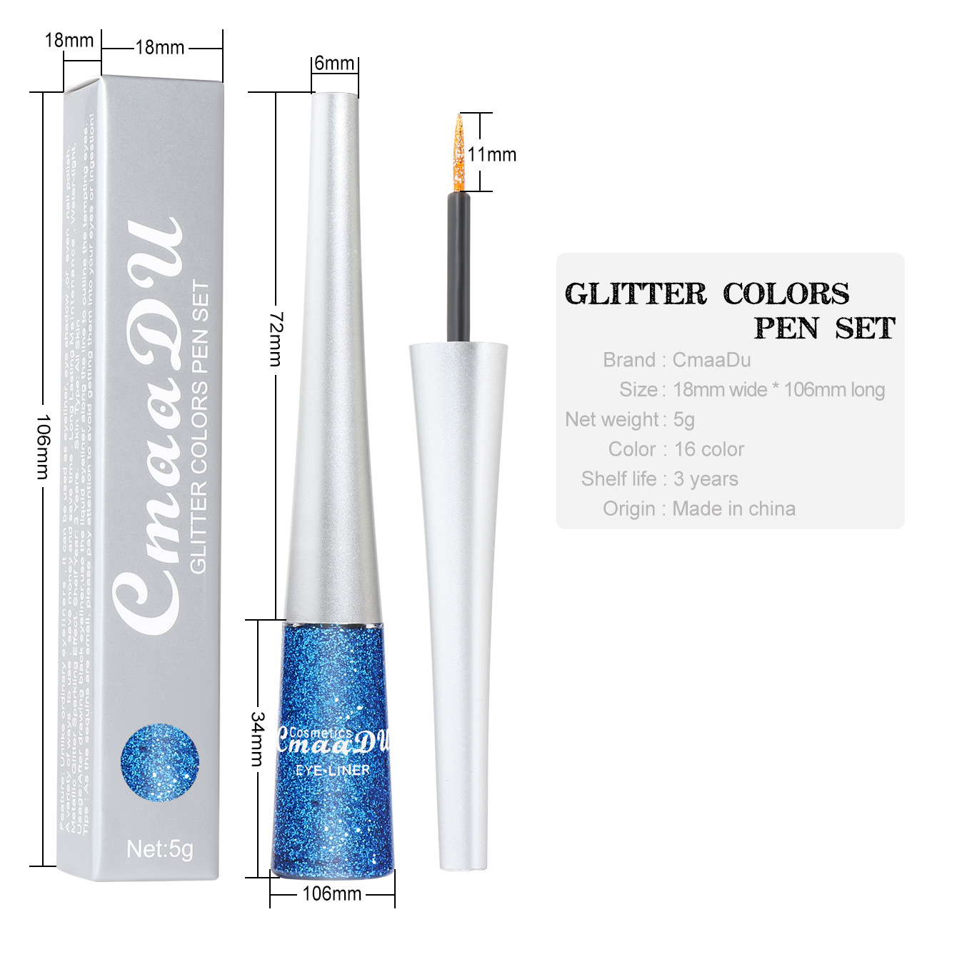 New Style 16-color Colorful Sequins Shiny Glitter Powder Liquid Eyeliner display picture 3