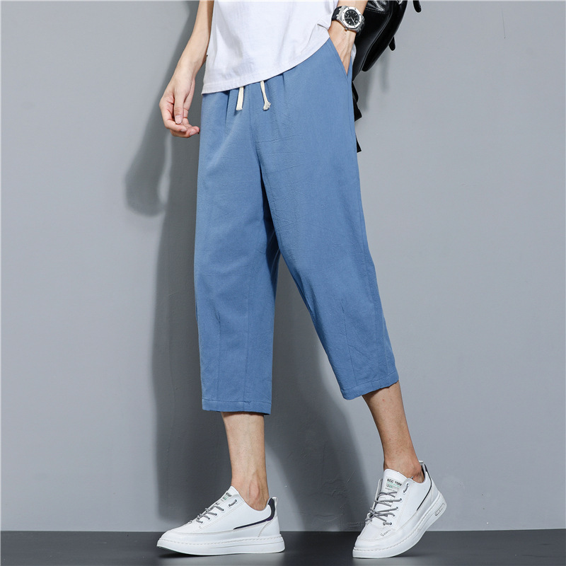 2022 verano nuevo estilo estilo chino pantalones cortos simples de algodón y lino pantalones casuales de lino finos sueltos de gran tamaño japoneses