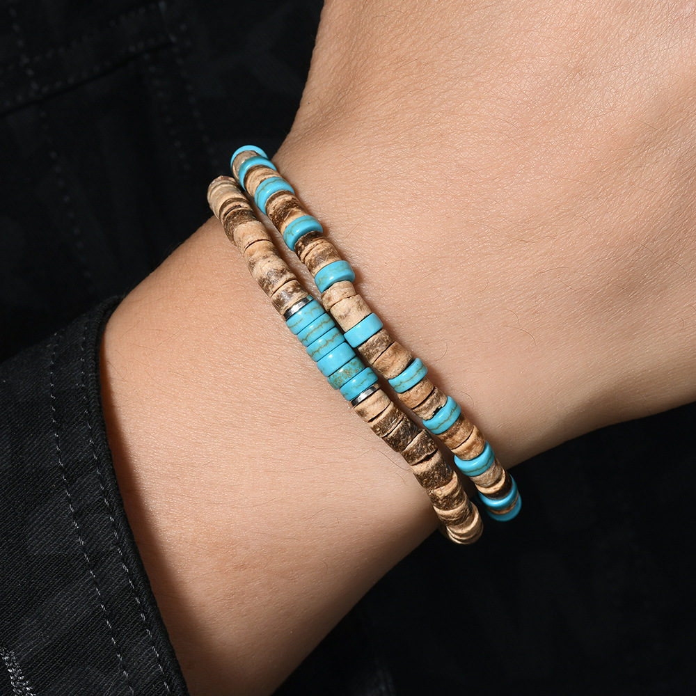 Retro Simple Style Geometric Wood Turquoise Men's Bracelets Imitation Pearl Accessories display picture 8