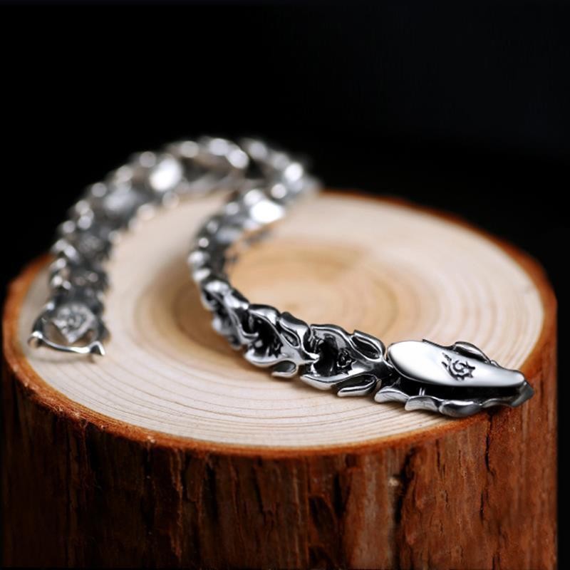 Plain silver faucet dragon scale pattern jewelry personality keel Dragon Bracelet Men's silver chain Thai silver vintage factory wholesale