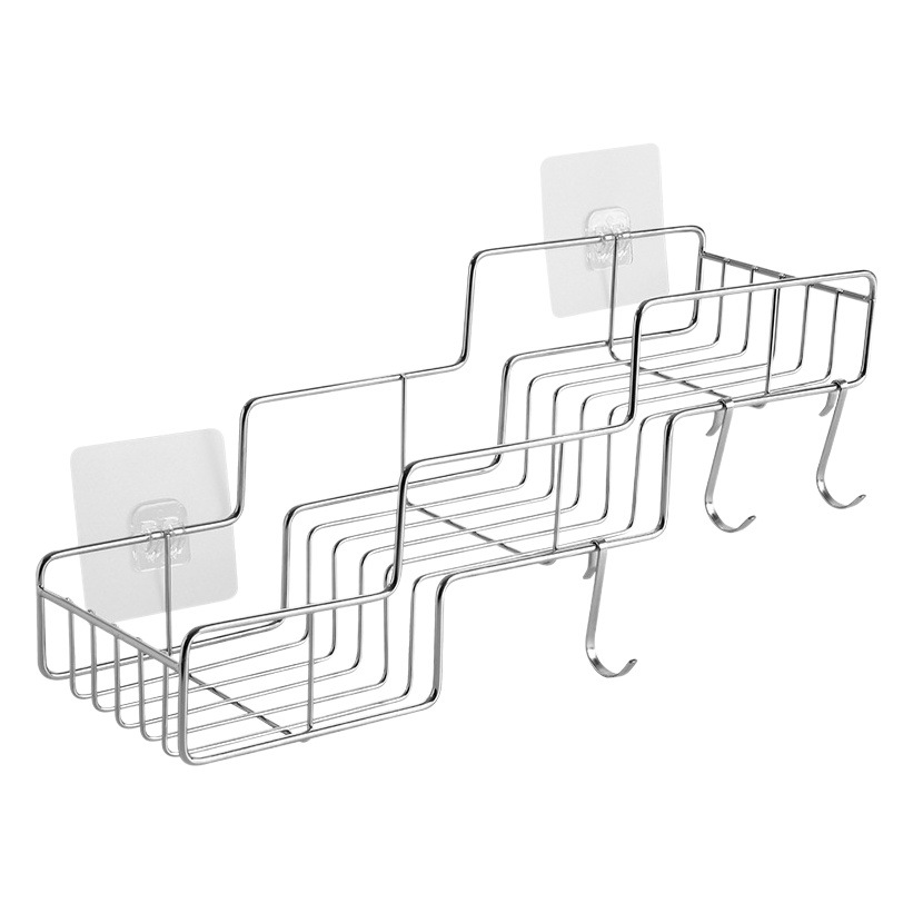 Amazon sin perforaciones de pared estante de almacenamiento de baño cocina baño montado en la pared estante de almacenamiento de tres capas trapezoidal estante de la botella