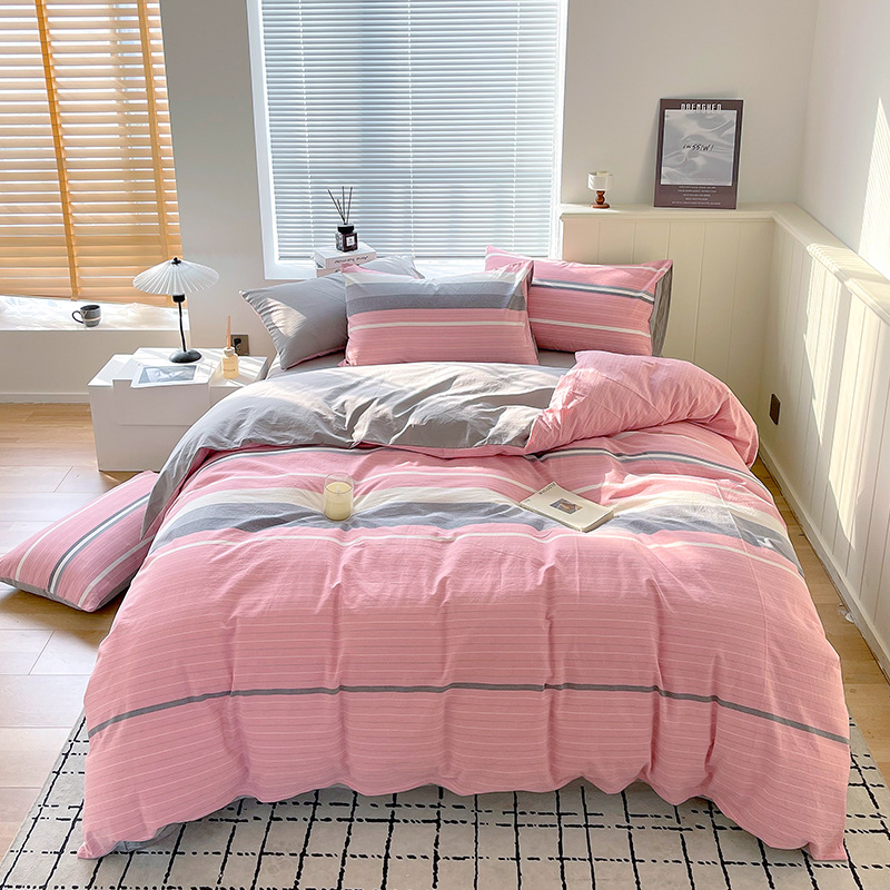 Juego de tres piezas de algodón lavado teñido en hilo, dormitorio de estudiantes universitarios, juego de literas, sábana, sábana, sábana, juego de cuatro piezas