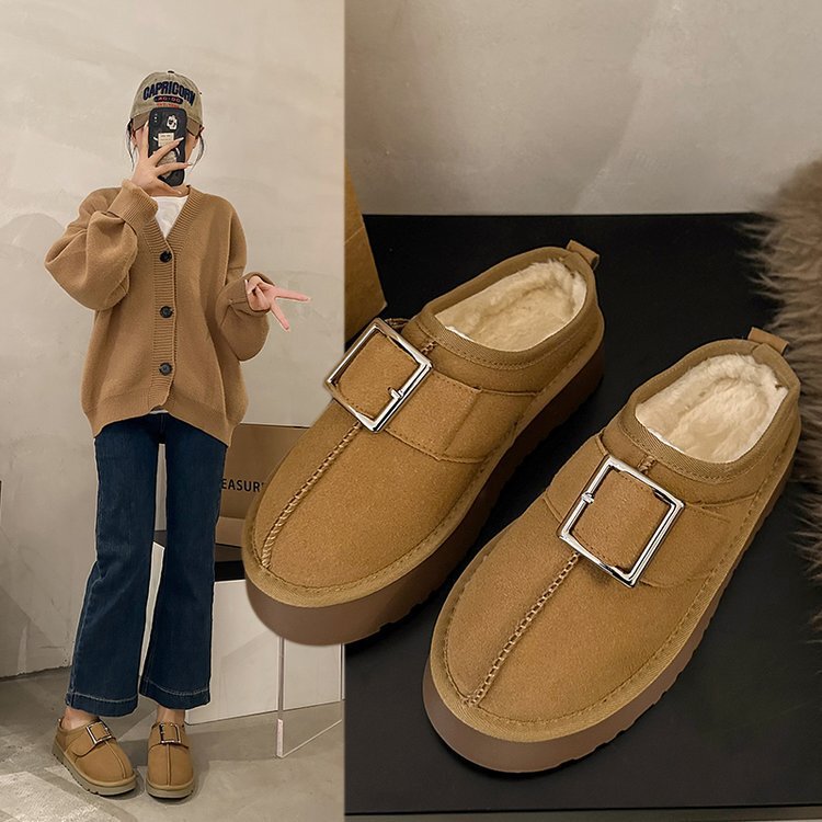 Women's thick-soled snow boots 2023 new all-matching winter warm cotton-padded shoes increased lightweight fleece-lined closed toe slippers for women