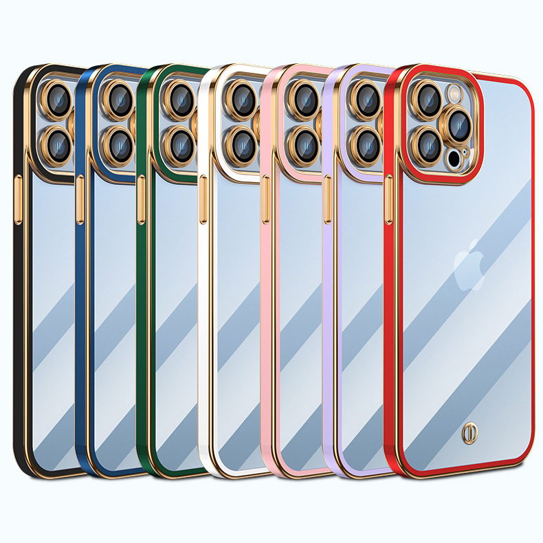适用苹果14手机壳iphone13透明电镀TPU软壳12promax镜头全包高级