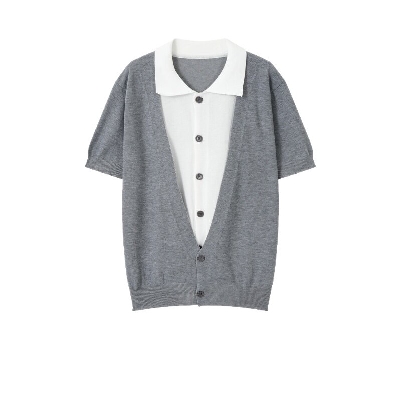Camisas de polo de manga corta de estilo antiguo, camisetas de punto masculinas falsas de dos piezas, camisetas de hielo, camisetas de verano, fábrica transfronteriza al por mayor