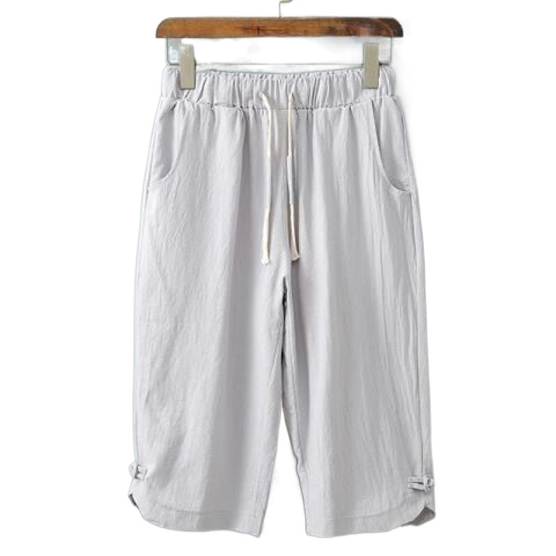 Chinese Style Summer New Arrival Linen Cropped Pants Men's Trendy Loose Cotton Linen Thin Straight Casual Cropped Shorts