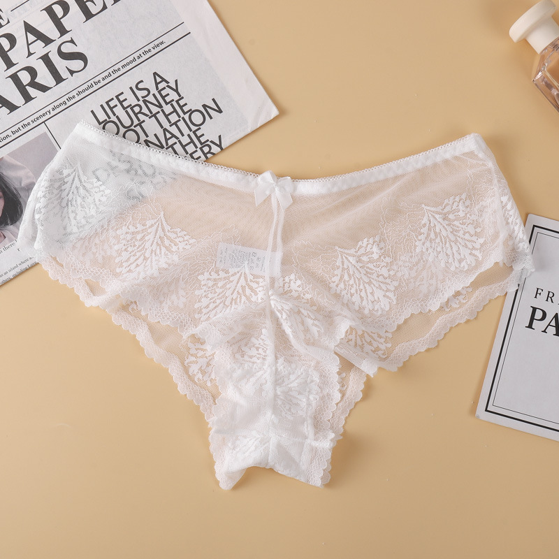 Calzoncillos transpirables finos de verano transfronterizos para niñas bragas de encaje sexy huecas de cintura baja bragas de color sólido al por mayor