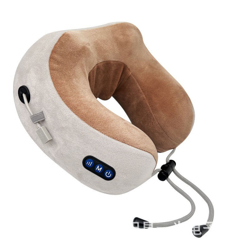 almohada eléctrica portátil de cuello en forma de U con almohada de memoria de algodón elástica, masaje relajante para la columna cervical en viaje de negocios