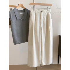 CHAO級おすすめ！夏の「痩身パンツ」高級オフホワイトウォッシュコットン超カバー股間痩身ストレートパンツ