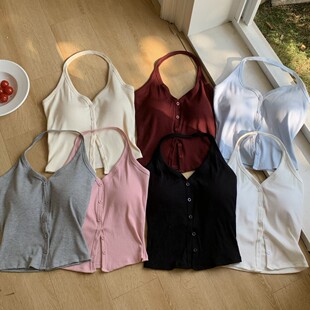 8120# New Spice Girls V-neck Hanging Neck Vest with Chest Pad Slim Fit All-match Base Jacket with Beautiful Back Underwear