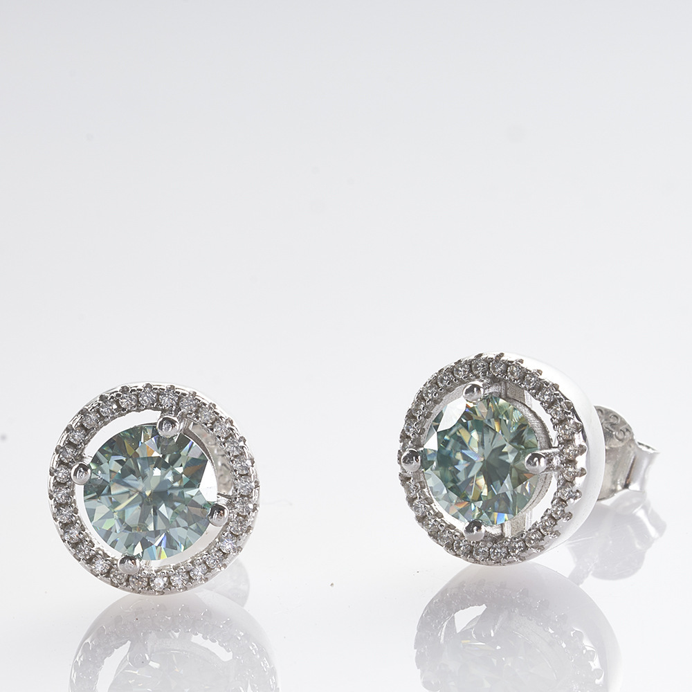 S925 plata esterlina diamante moissan pendientes 1 quilate 6.5mmX2 rosa azul moissanita pendientes