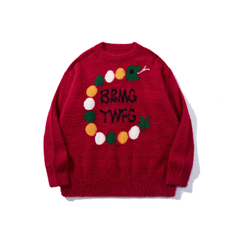 André.| Mujeres americanas suéter de letras retro otoño-invierno pareja superior versátil cuello redondo camisa de manga larga