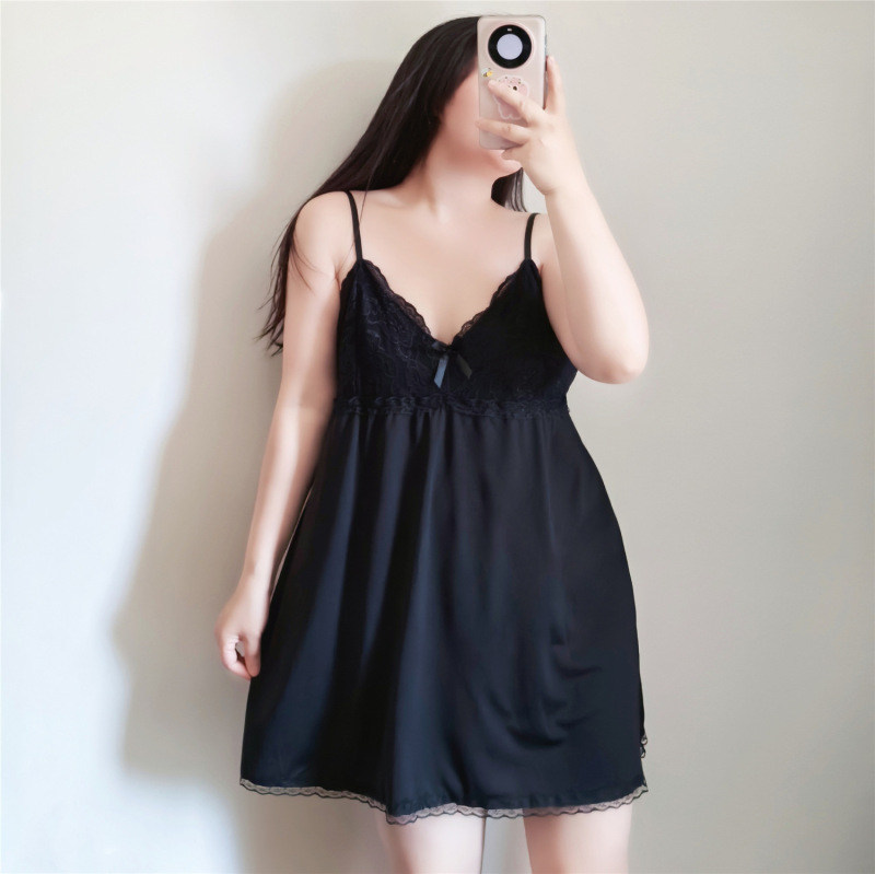 Extra Large Size Fat mm 1.0-150kg Suspender Nightgown Women's Summer Sexy Pure Lust Short Skirt Lace Pajamas Without Breast Pads 1369 Extra Large Size Fat mm 1.0-150kg Suspender Nightgown Women's Summer Sexy Pure Lust Short Skirt Lace Pajamas Without Breast Pads 1369