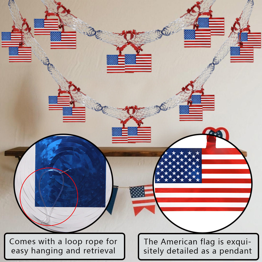 Día de la Independencia de los Estados Unidos panal de abeja bandera de los Estados Unidos colgante Día de los Caídos ventanas porche decoración bandera de tirar