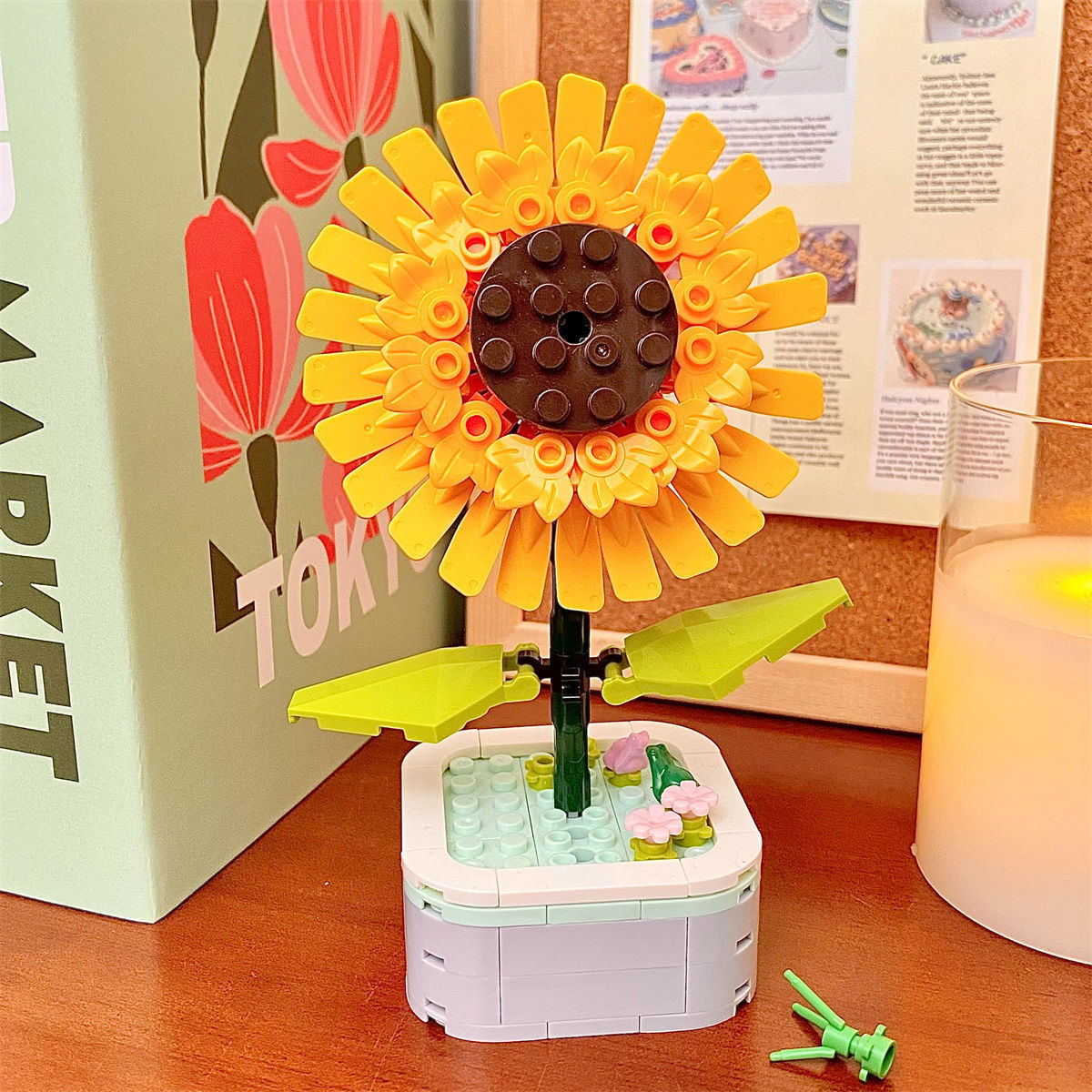 (2개) 건물 블록 꽃 꽃다발 손 선물 다육 질 조립 그림 교육 장난감 수제 DIY 해바라기 장식품 여성과 어린이