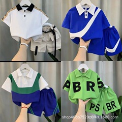 男の子サマースーツ 2024 新しいファッショナブルなベビー夏ハンサム服トレンディな子供の夏半袖 2 点セット