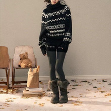 美式复古费尔岛高领毛衣外套针织上衣女短裤套装