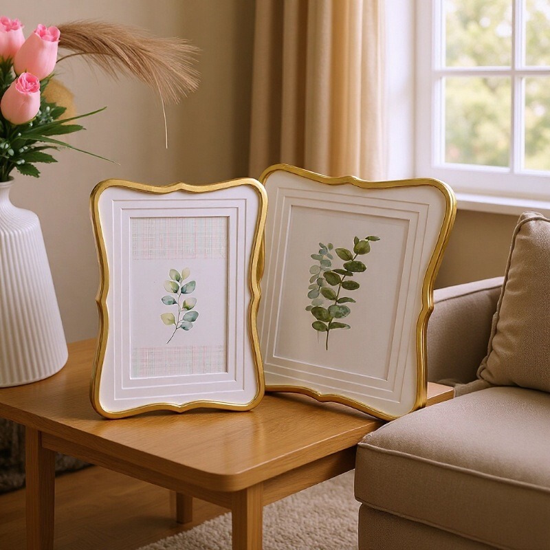 Gold Metal Frame with Three-Layer Cardboard Inserts, Simple Soft-Style Photo Frame for Tabletop Display Gold Metal Frame with Three-Layer Cardboard Inserts, Simple Soft-Style Photo Frame for Tabletop Display