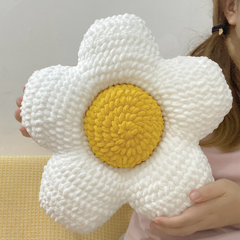 Hand-Knitted Flower Pillow DIY Crochet Material Bag Thick Ice Thread Soft Small Flower Doll Sitting Cushion