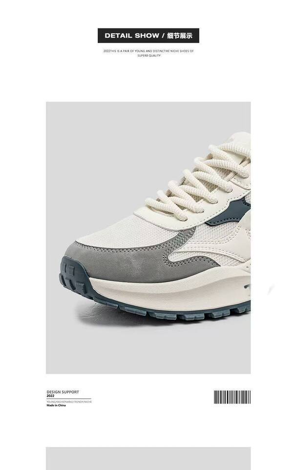 Giày sneaker nam thân lưới thoáng khí chống hôi, đế cao su gót thấp 1–3 cm, dây buộc phía trước — 0766 trắng xanh, 0766 đen xám, 0766m Đỏ chi tiết 3