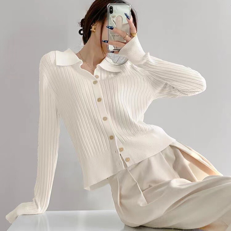 Polo Collar Cashmere Cardigan Coat Women's Spring and Autumn New Outer Sweater Slim-fit Elegant Knitwear Short Top Polo Collar Cashmere Cardigan Coat Women's Spring and Autumn New Outer Sweater Slim-fit Elegant Knitwear Short Top