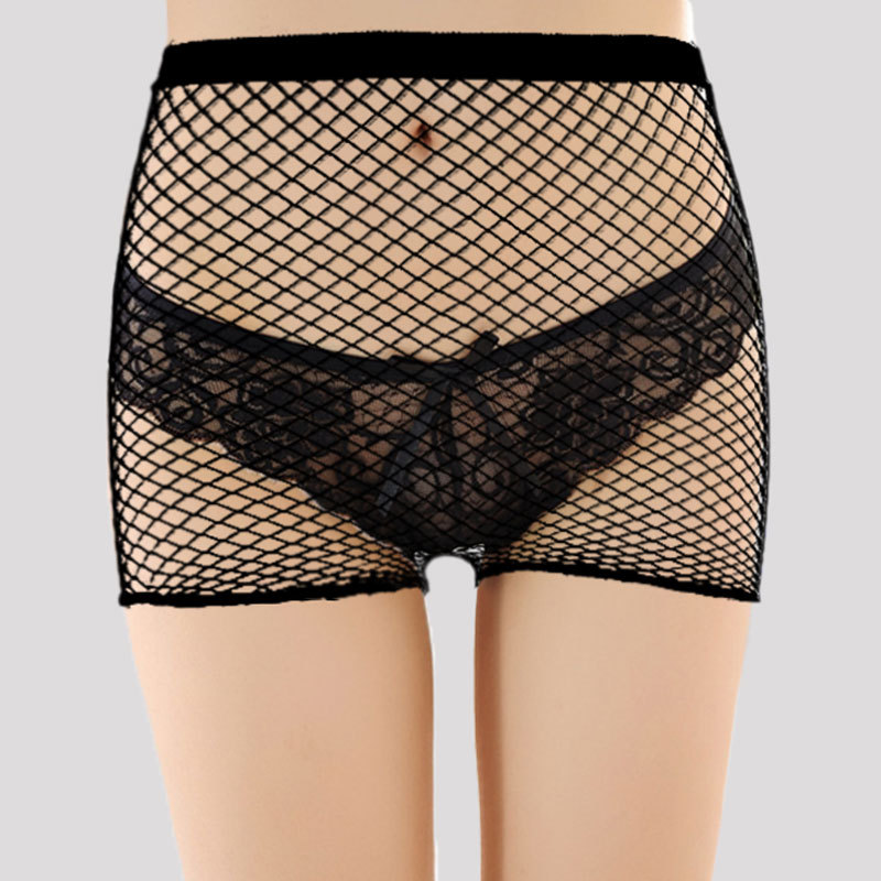Pequeño y mediano red fishnet ojo color sólido de tres puntos de malla calcetines boxeador hueco transpirable adulto tamaño libre rojo cintura baja ropa interior para mujeres