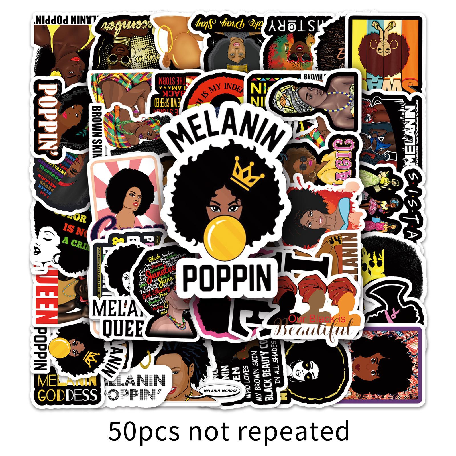 50 hojas de inspiración negro chica pegatinas equipaje motocicleta bicicleta decoración del coche de dibujos animados pegatinas de graffiti