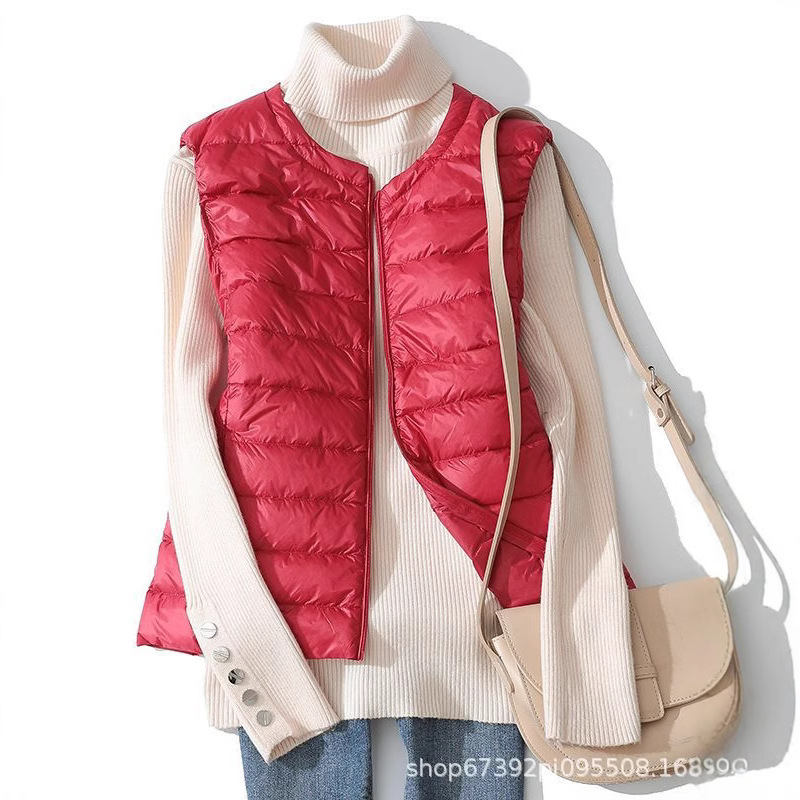 Women's Slim-Fit down Vest for Autumn and Winter, Short Style, Plus Size, Mom's down Jacket Vest, Sleeveless, Versatile Style for Commuting