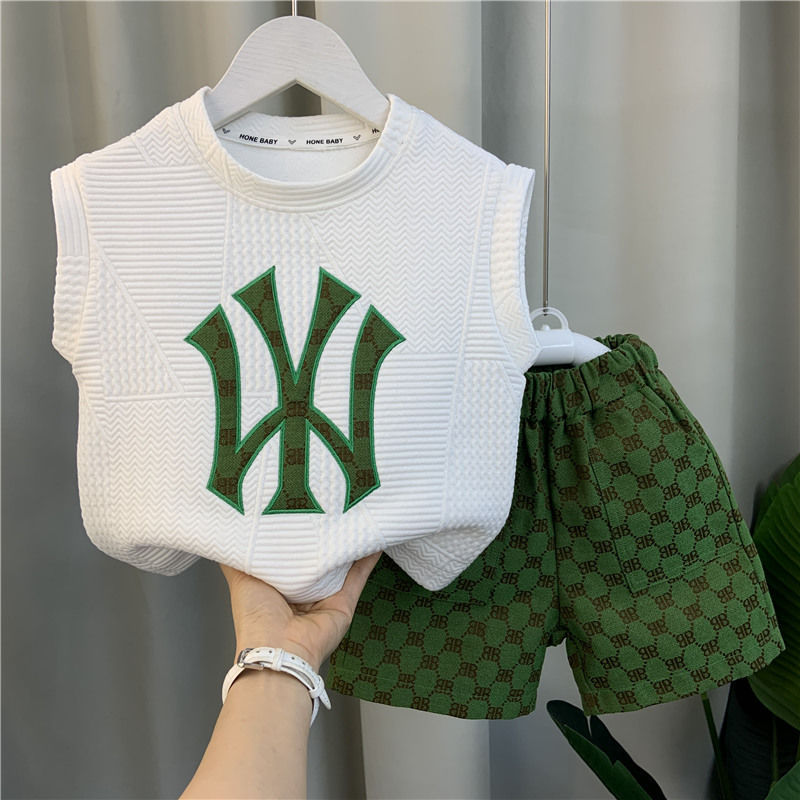 クロスボーダー子供服【刺繍モデル】男の子ベストスーツ新しい子供ネットセレブ服子供クールでハンサムな夏服|undefined