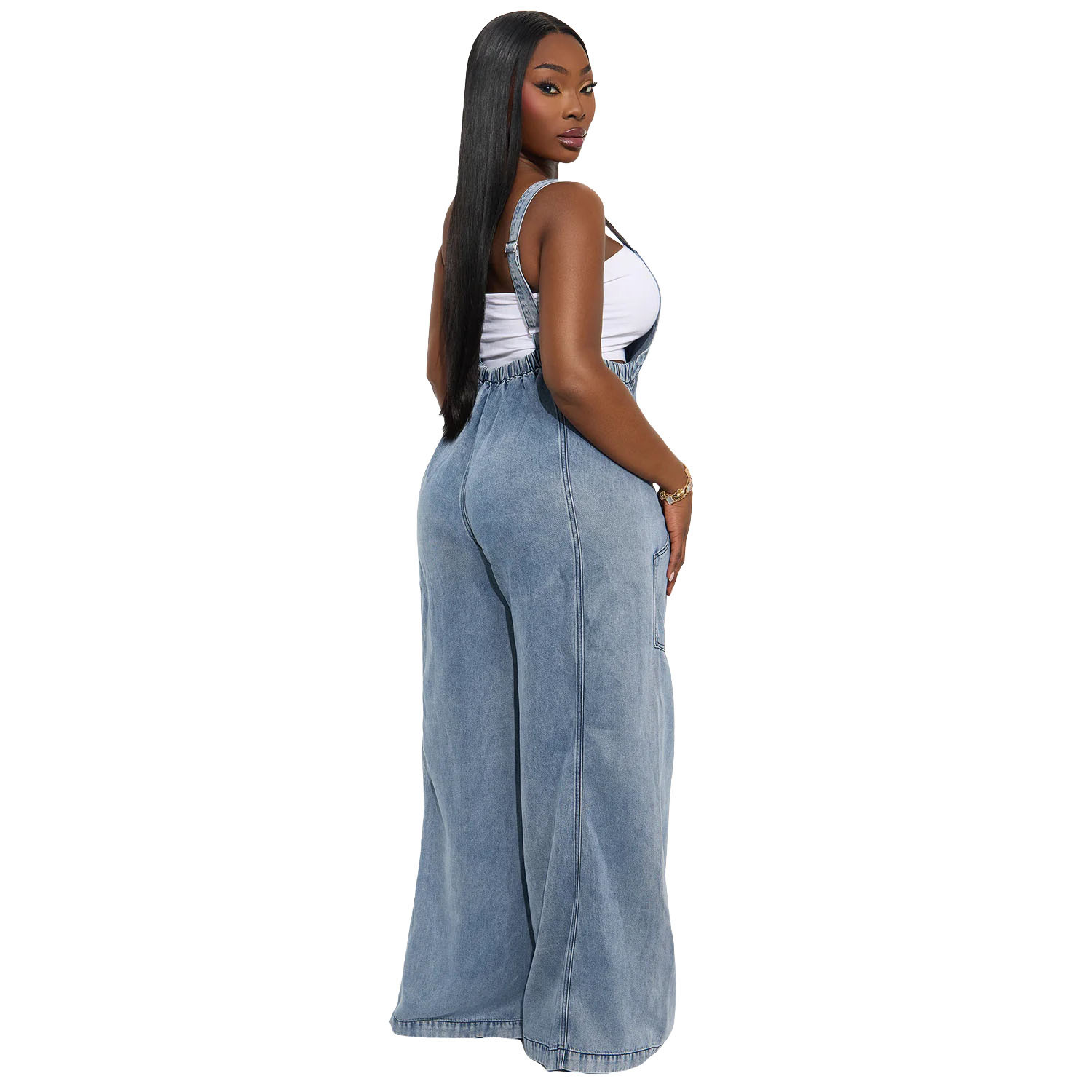 Dam denim jumpsuit med vida ben i amerikansk stil_voghion.com