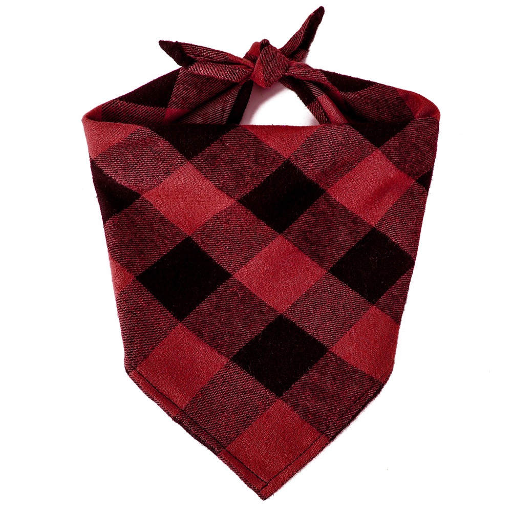 Nuevo algodón Navidad Plaid perro saliva toalla sola capa triángulo toalla Navidad mascota bufanda triángulo toalla