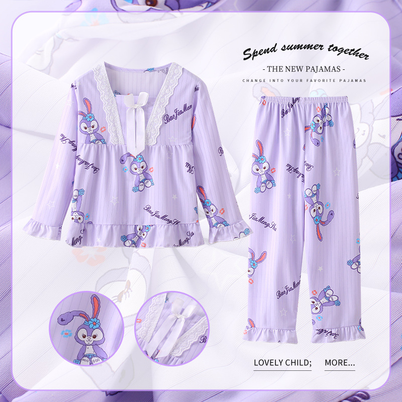 Pijamas para niños niñas de primavera y otoño traje de manga larga bebé Delgado mediano y grande niños niñas dulce dibujos animados homewear ropa exterior