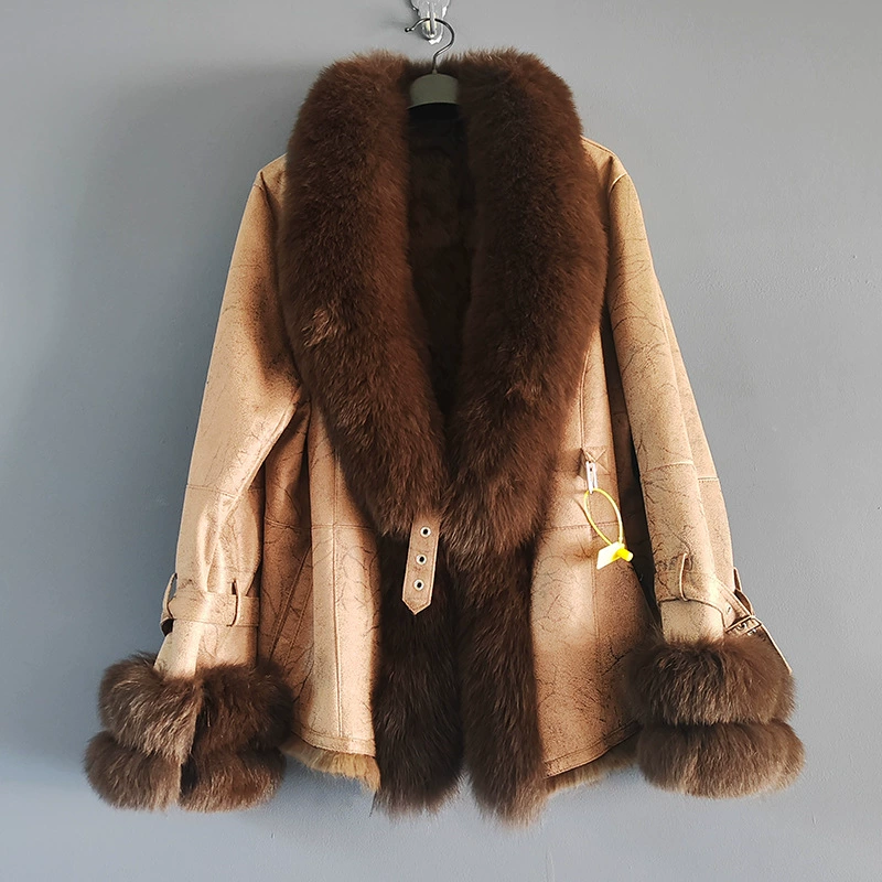 24 новых зимних кожаных куртки Mao Small Rabbit Mao Sue Suz Suick Ms. Fox Mao Mao Mao Collar Cross-border Mid-length Slim Heating Jacket