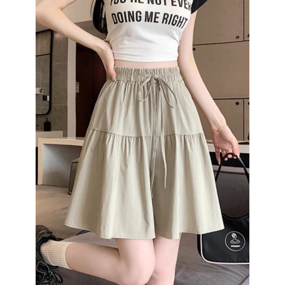 Summer Thin Lazy Style Ice Silk Quick-drying Women's plus size Casual Pants Half-length Skirt Pants Wide-leg Pants Skirt Short Pants