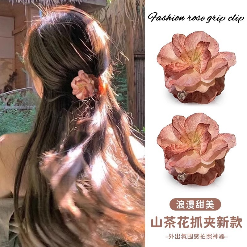 2025年新款干枯玫瑰头花女高级感半扎发饰后脑勺小抓夹花朵发夹女|undefined